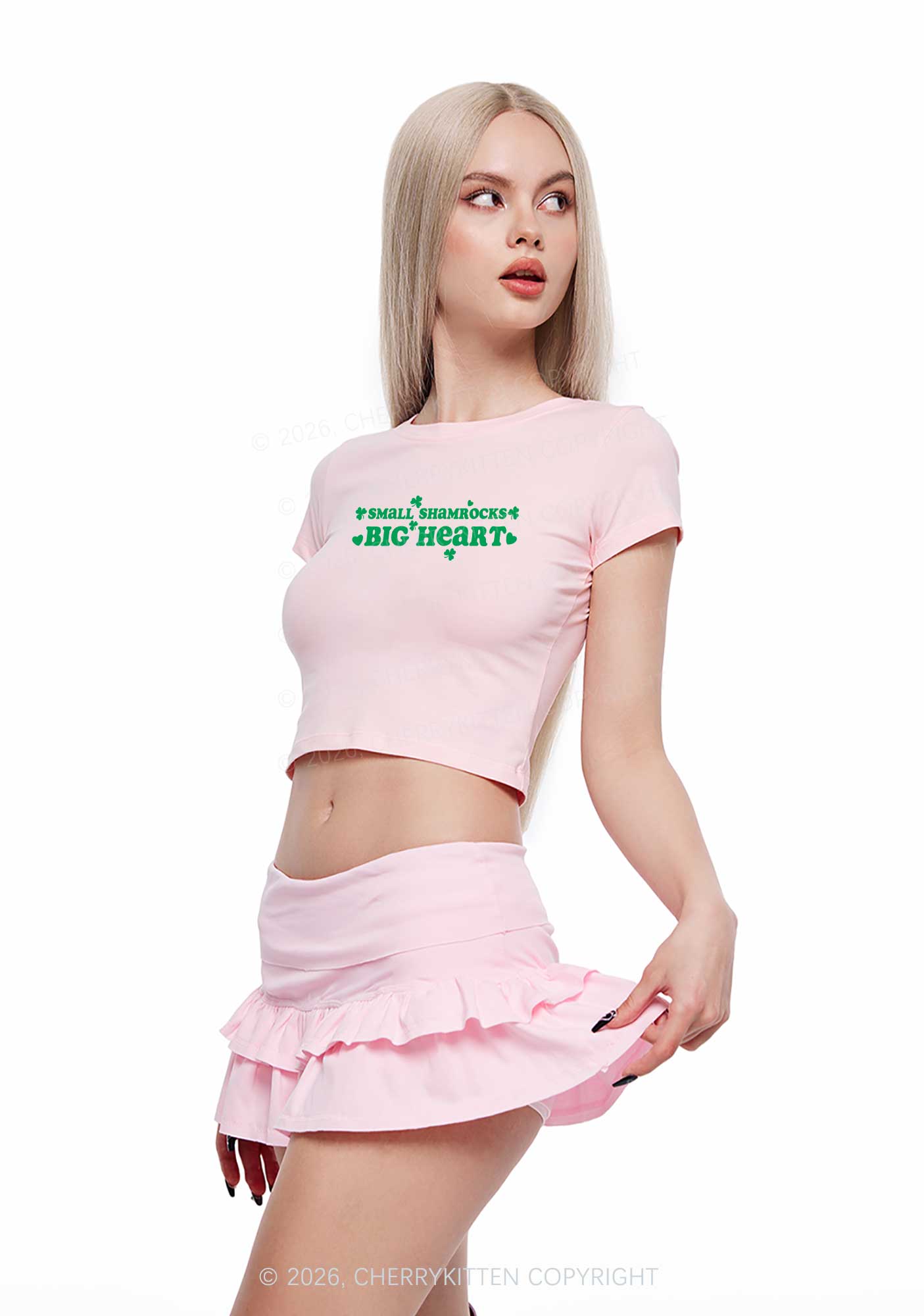 Small Shamrocks Big Heart St Patricks Y2K Baby Tee Cherrykitten