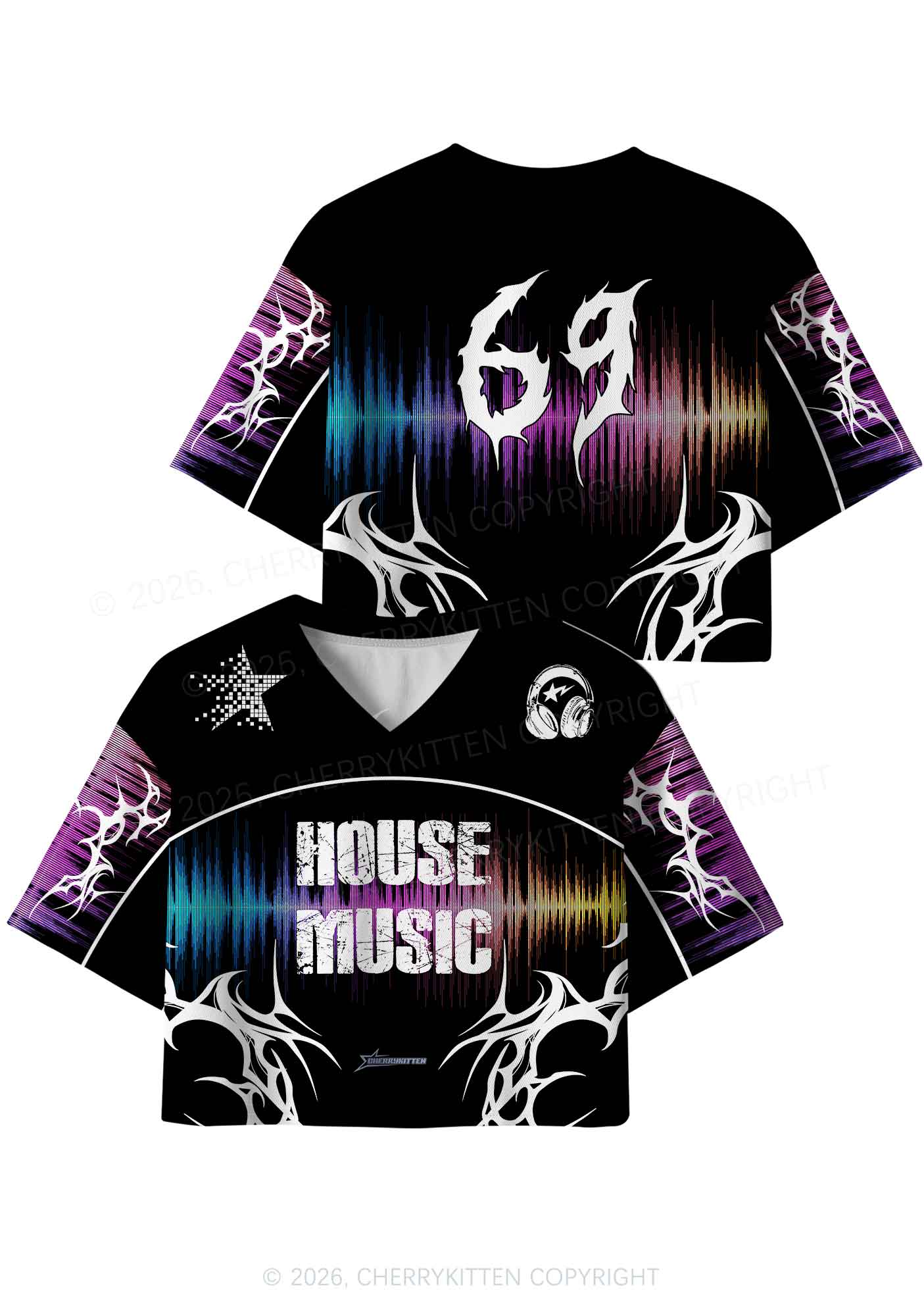 House Music Y2K Crop Sport Jersey Shirts Cherrykitten