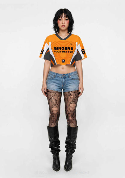 Orange Gingers Fxxk Better Y2K Crop Sport Jersey Shirts Cherrykitten
