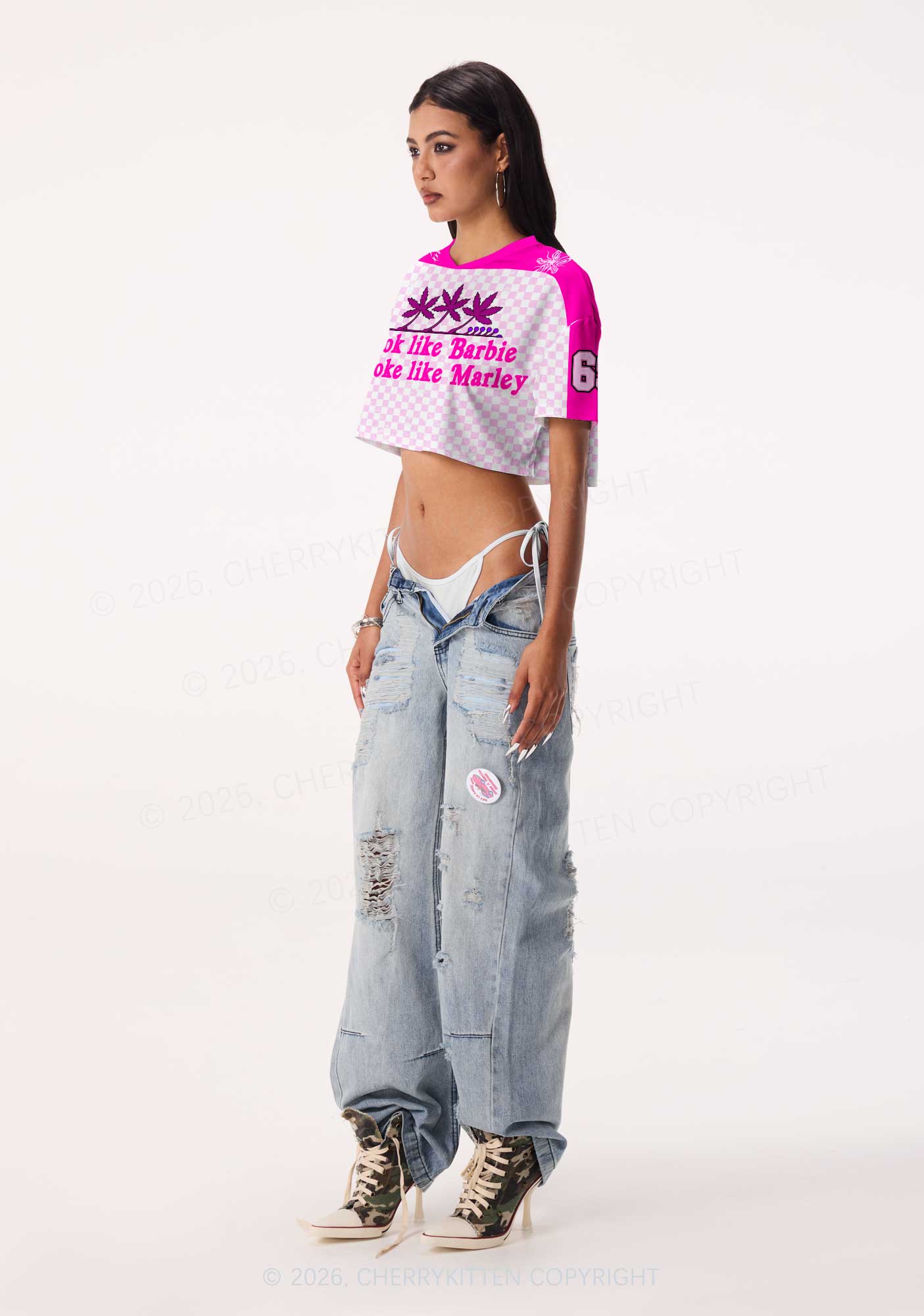 Smoke Like Marley Y2K Crop Sport Jersey Shirts Cherrykitten