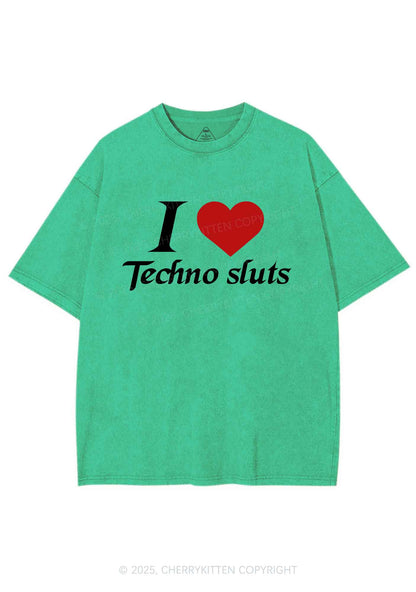 I Love Techno Slxts Y2K Shirts Washed Tee Cherrykitten