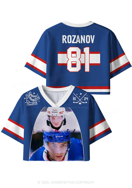 Blue Hockey Match HR Y2K Crop Sport Jersey Shirts Cherrykitten