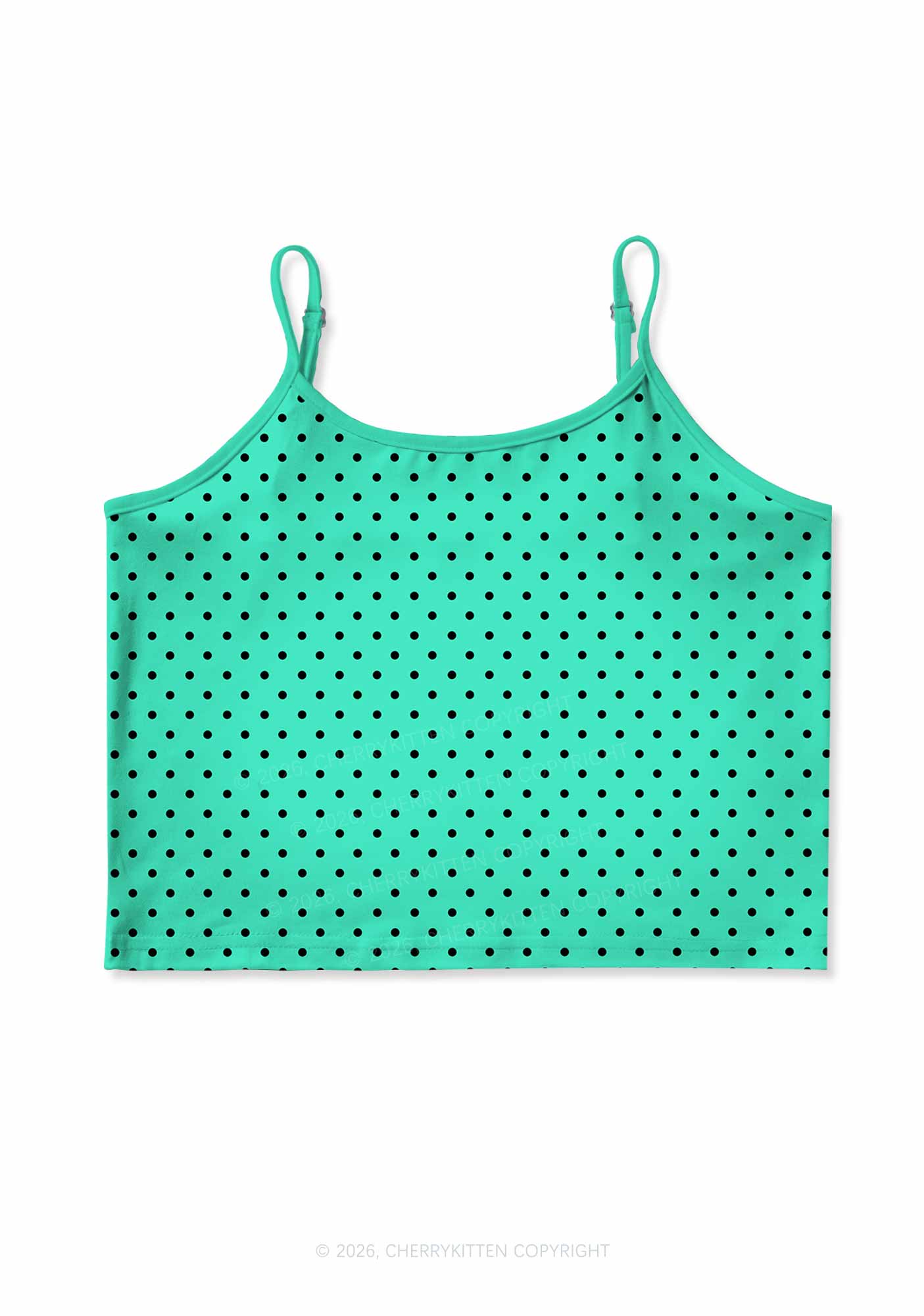 Black Dots On Aqua Green Y2K Print Cami Crop Top Cherrykitten