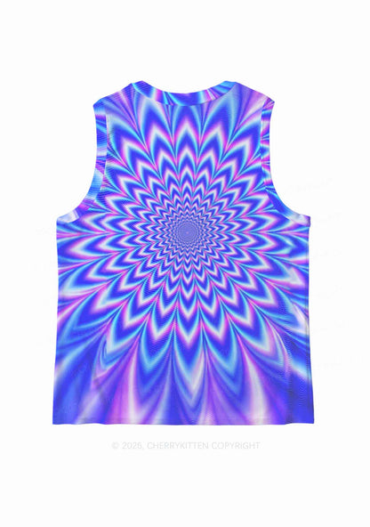 Blue Vortex Optical Illusion Y2K Mesh Muscle Tank Cherrykitten
