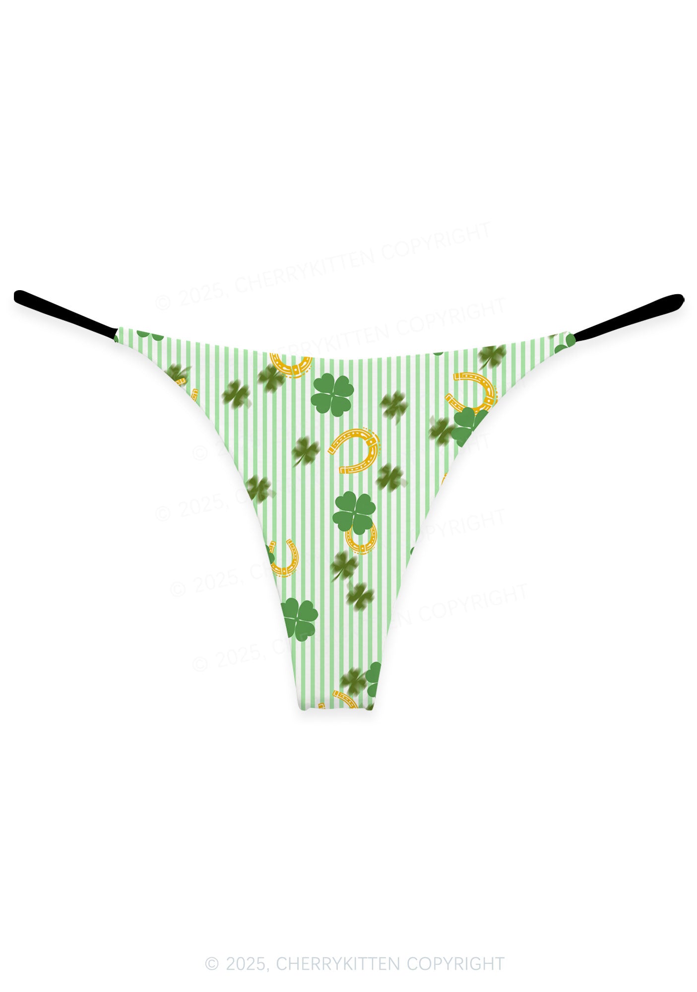 Green Stripe Clover Horseshoe St Patricks Y2K Print Bikini String Thong Cherrykitten