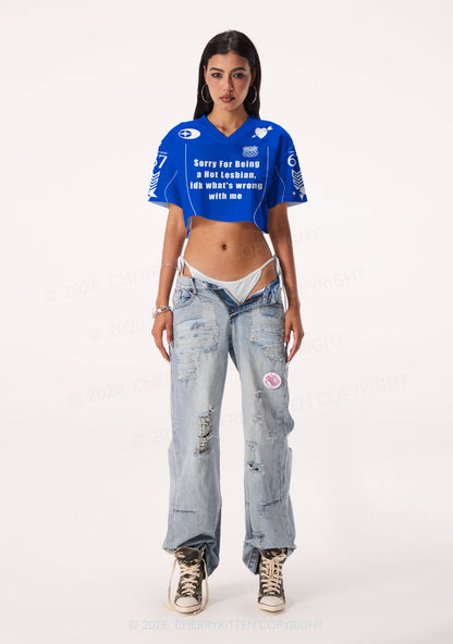 Sorry For Being A Hot Lesbian Pride Y2K Crop Sport Jersey Shirts Cherrykitten