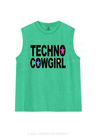 Techno Cowgirl Y2K Washed Muscle Tank Cherrykitten