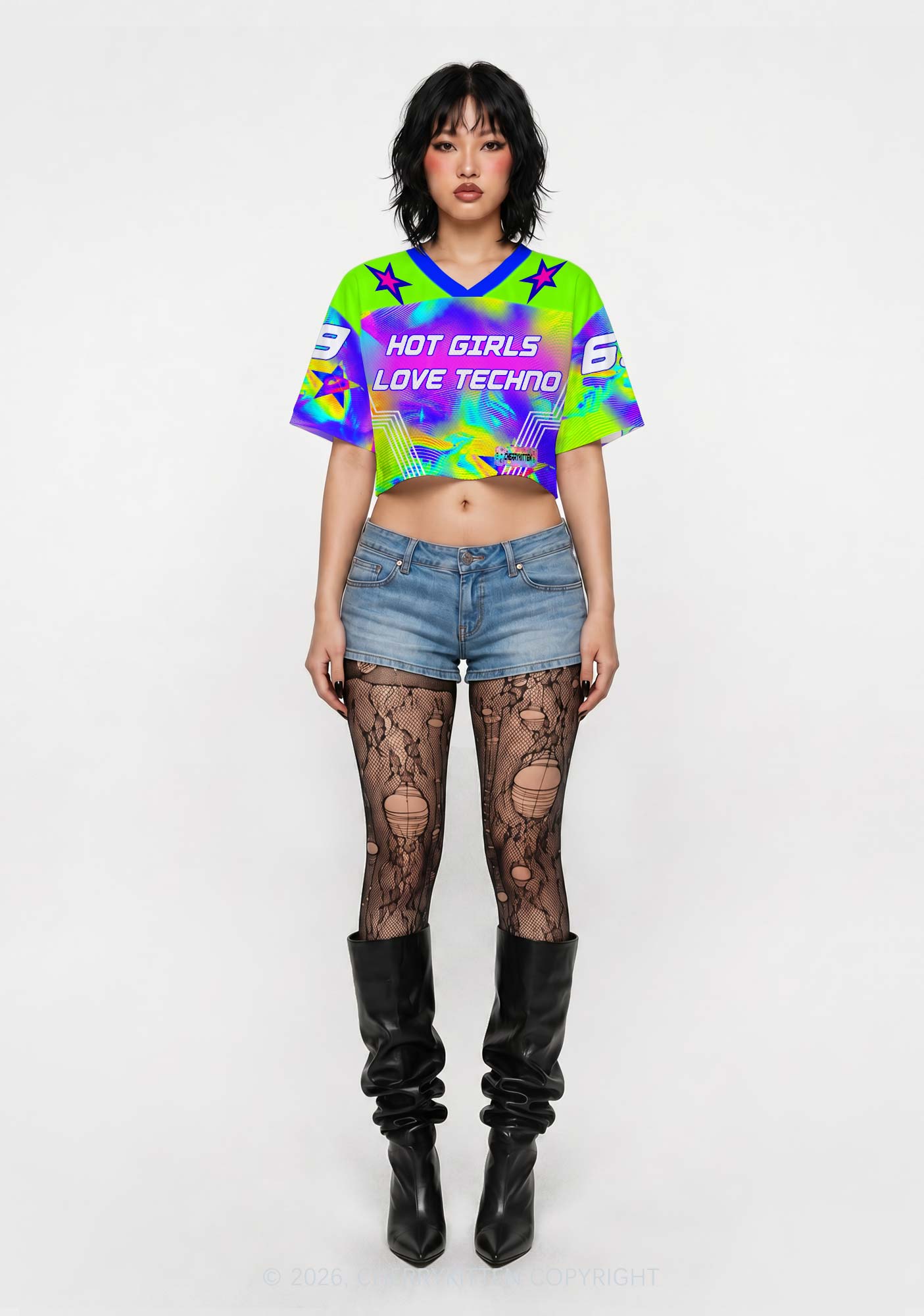 Hot Girls Love Techno Thermal Y2K Crop Sport Jersey Shirts Cherrykitten
