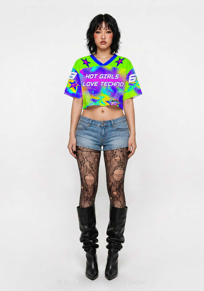 Hot Girls Love Techno Thermal Y2K Crop Sport Jersey Shirts Cherrykitten