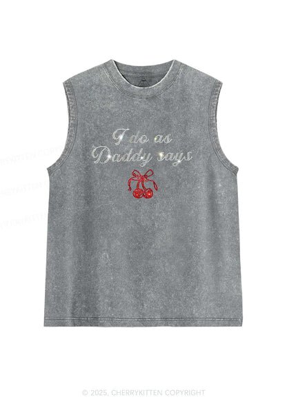 Rhinestone I Do As Daddy Says Y2K Washed Muscle Tank Cherrykitten