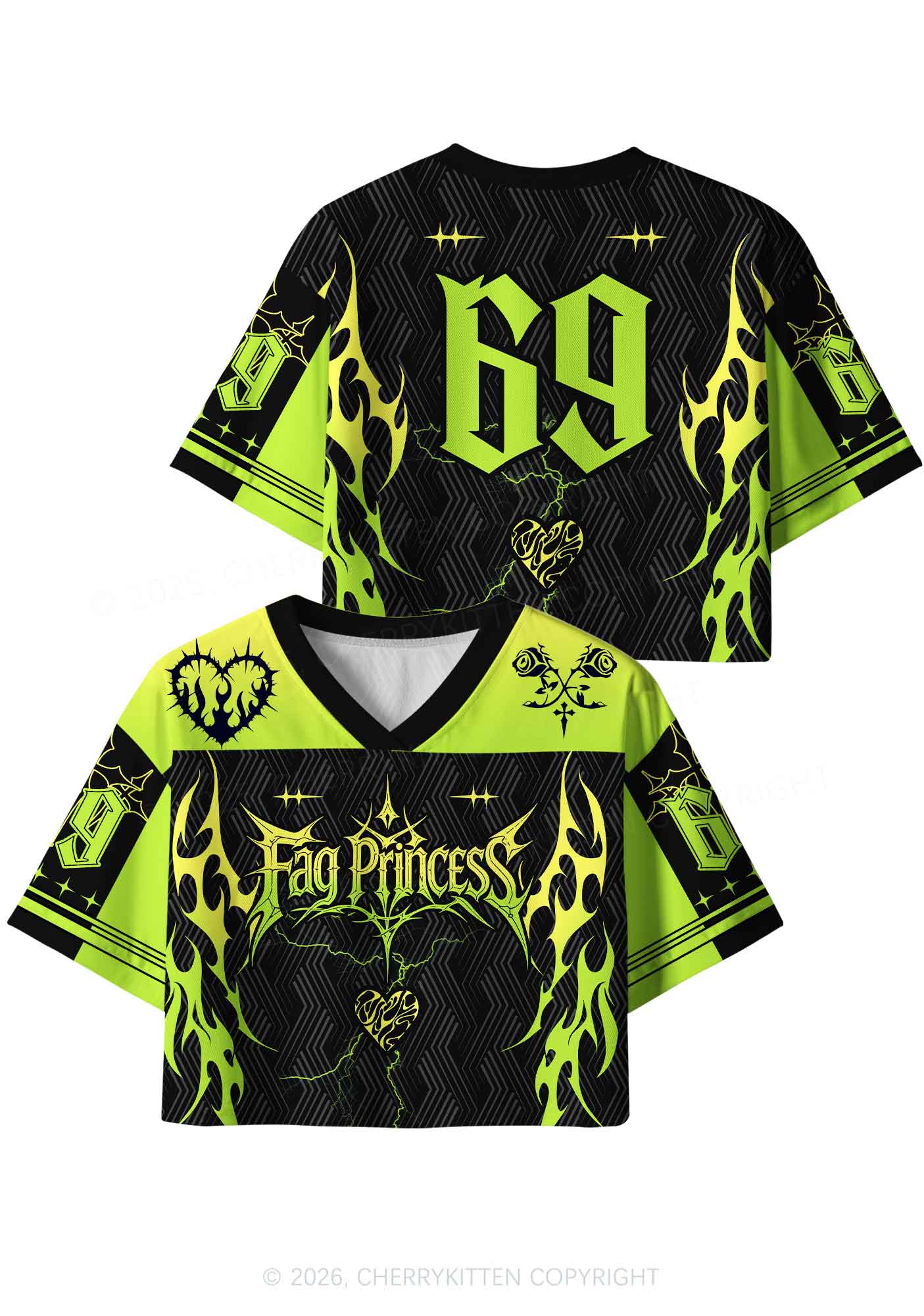 Green Gothic Fag Princess Pride Y2K Crop Sport Jersey Shirts Cherrykitten