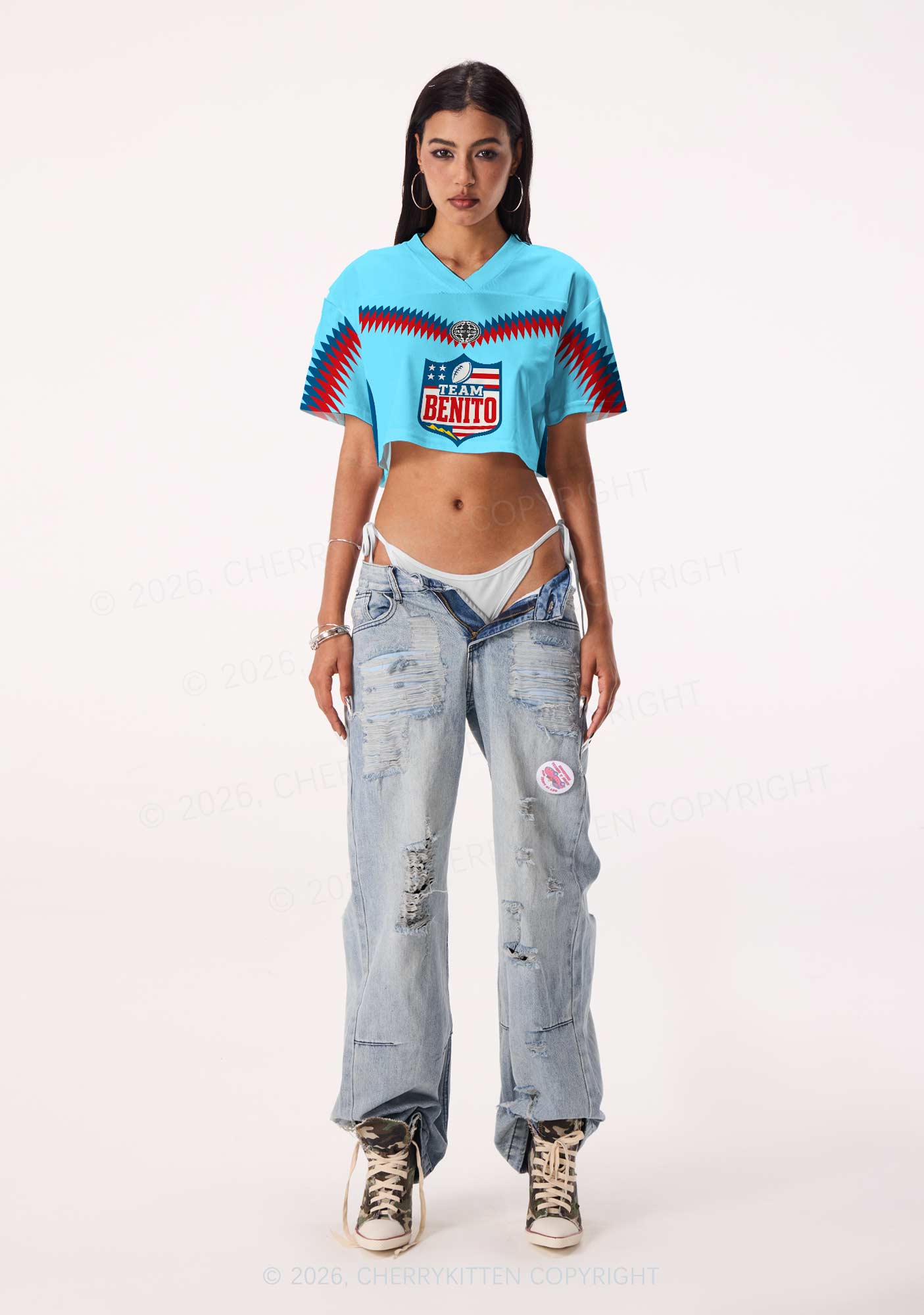 Blue Team Bunny Y2K Crop Sport Jersey Shirts Cherrykitten