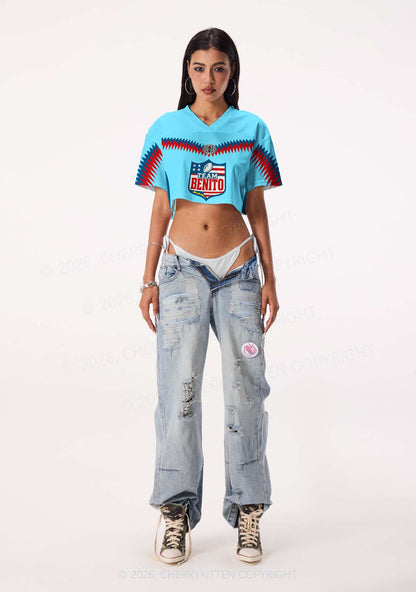 Blue Team Bunny Y2K Crop Sport Jersey Shirts Cherrykitten