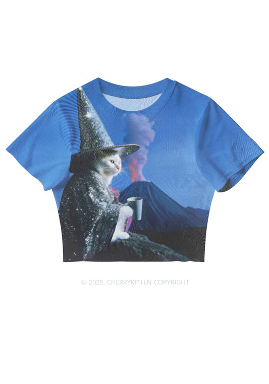 Magic Cat Y2K Mesh Crop Top Cherrykitten