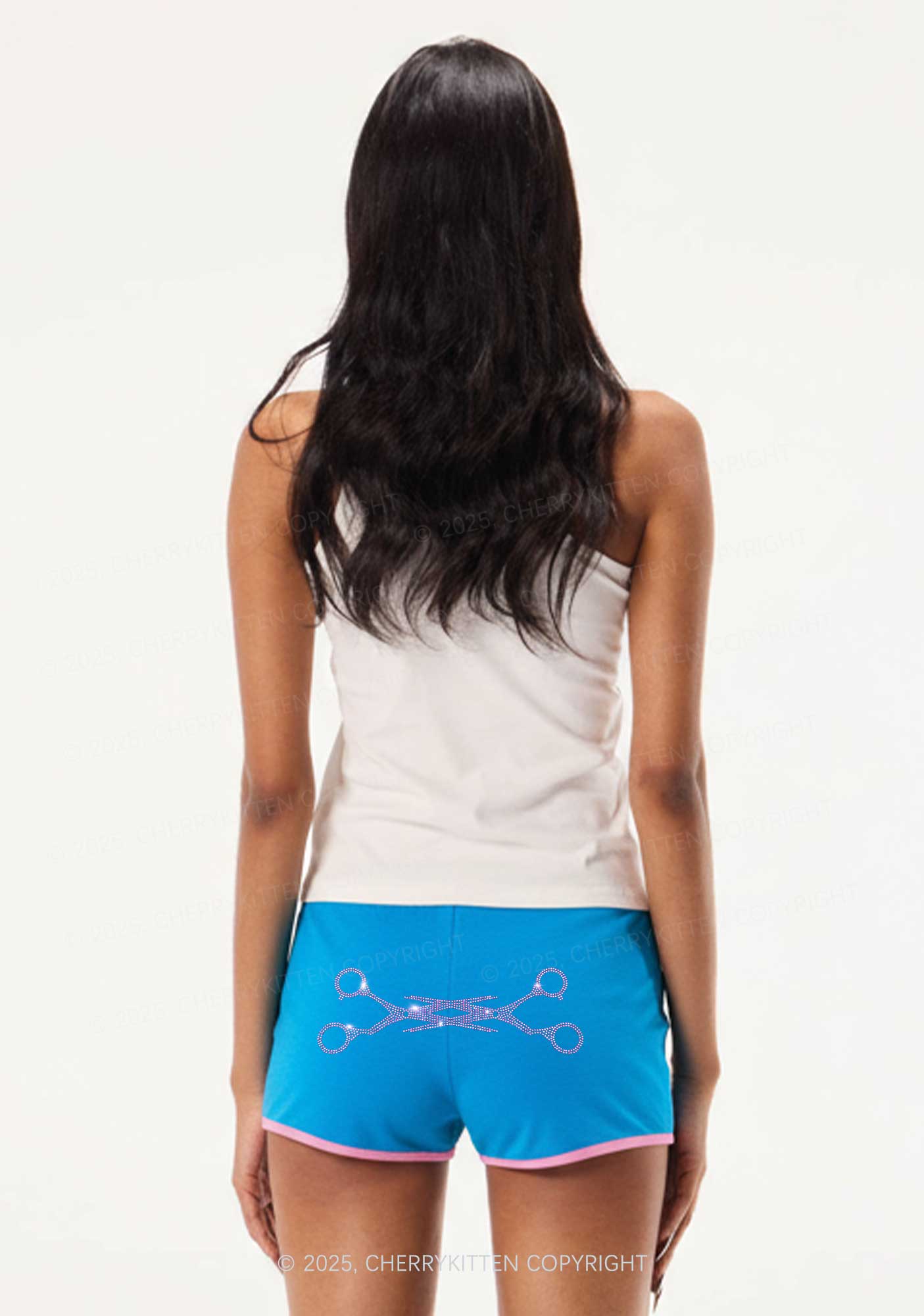 Rhinestone Pink Scissor Pride Y2K Booty Shorts Cherrykitten