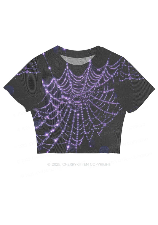 Glistening Spiderweb Y2K Mesh Crop Top Cherrykitten