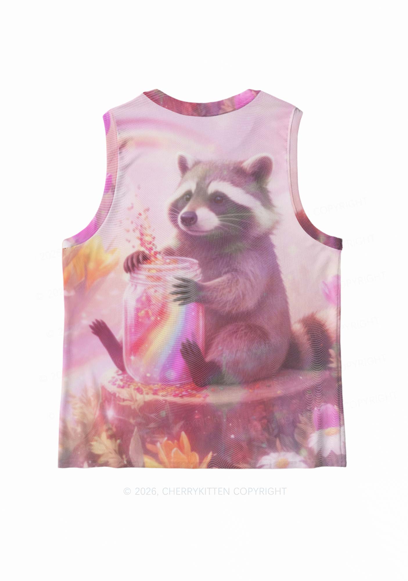 Rainbow Raccoon Pride Y2K Mesh Muscle Tank Cherrykitten