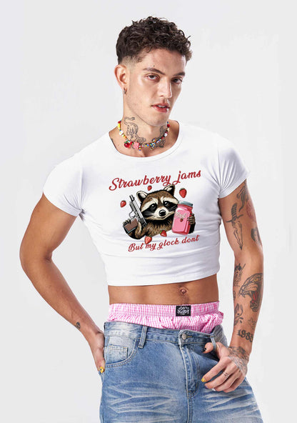 Strawberry Jams Raccoon Y2K Baby Tee Cherrykitten