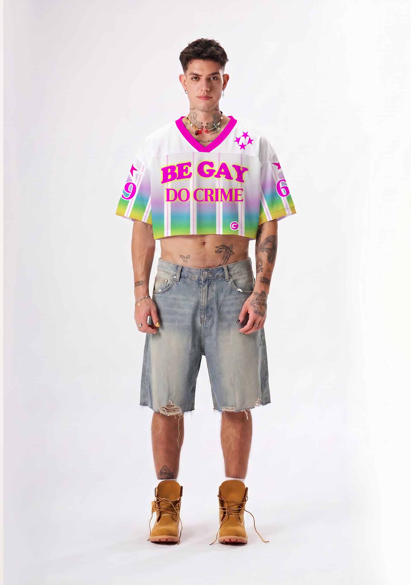 Be Gay Do Crime Rainbow Pride Y2K Crop Sport Jersey Shirts Cherrykitten