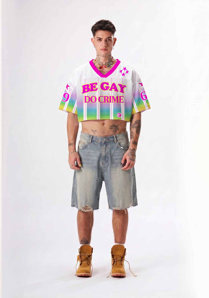 Be Gay Do Crime Rainbow Pride Y2K Crop Sport Jersey Shirts Cherrykitten