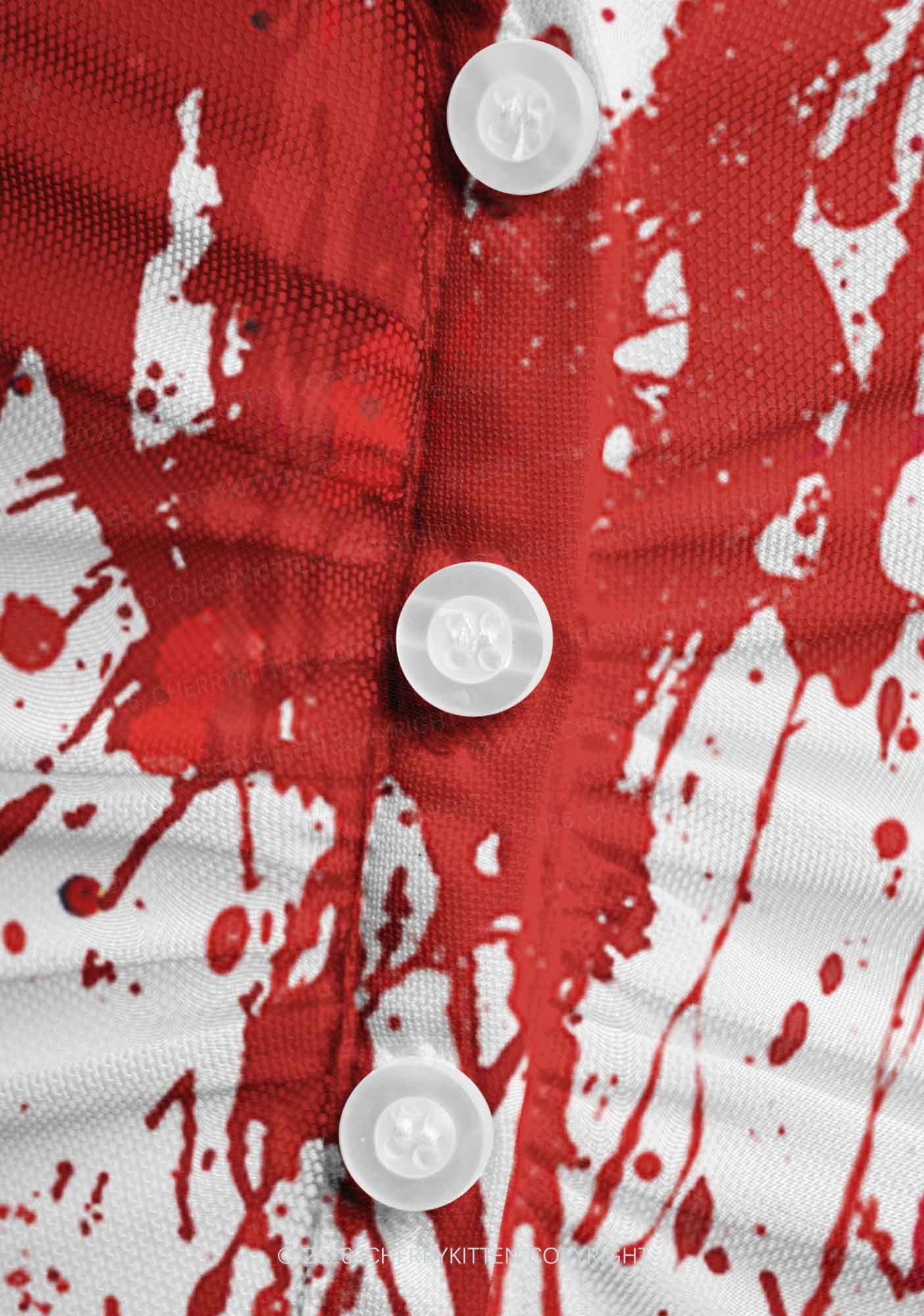 Halloween Red Blood On White Y2K Mesh Ruched  Waist  V Neck Top Cherrykitten