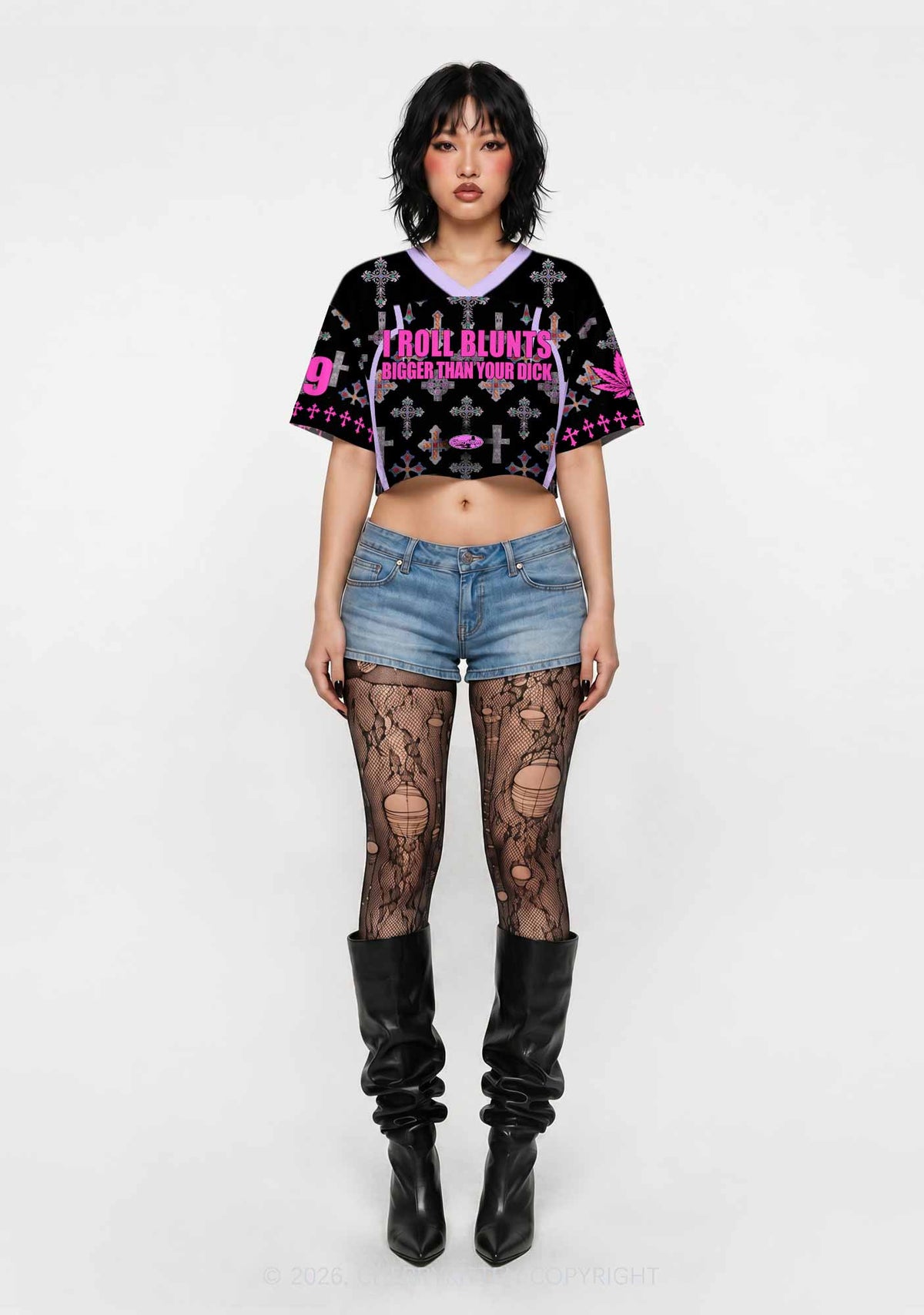 I Roll Blunts Cross Y2K Crop Sport Jersey Shirts Cherrykitten