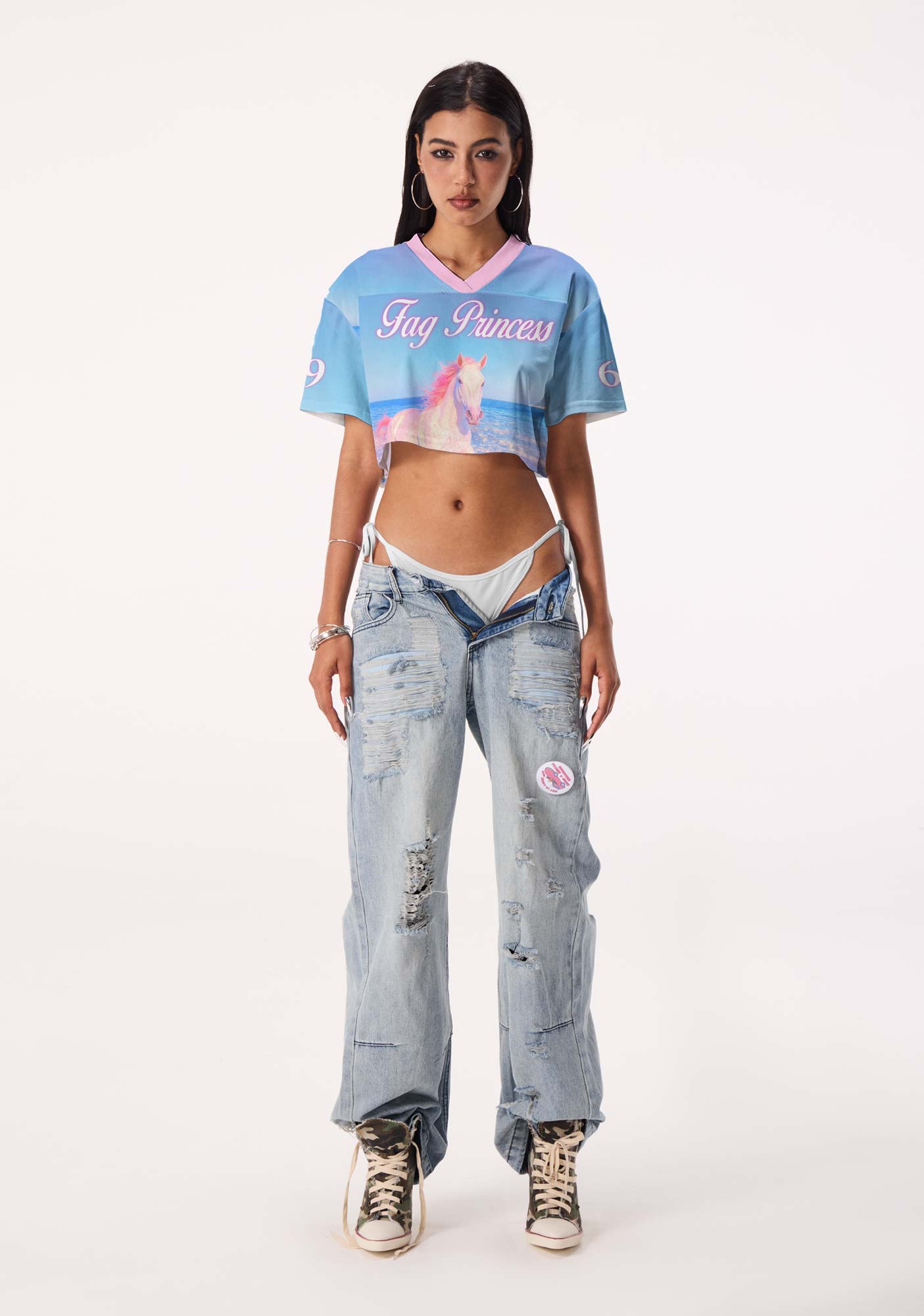 Blue Fag Princess Horse Pride Y2K Crop Sport Jersey Shirts Cherrykitten