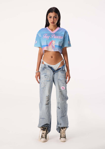 Blue Fag Princess Horse Pride Y2K Crop Sport Jersey Shirts Cherrykitten