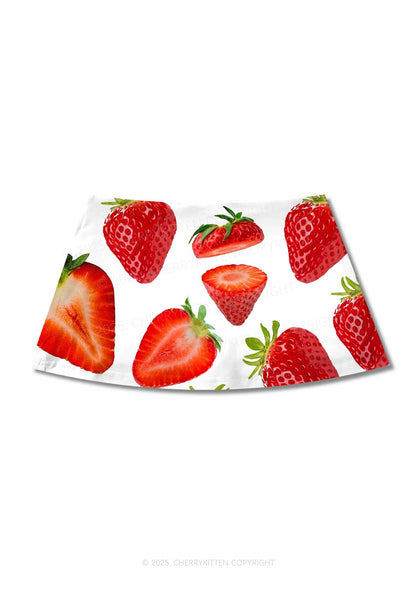 White Strawberry Y2K Print Mini Skirt Cherrykitten