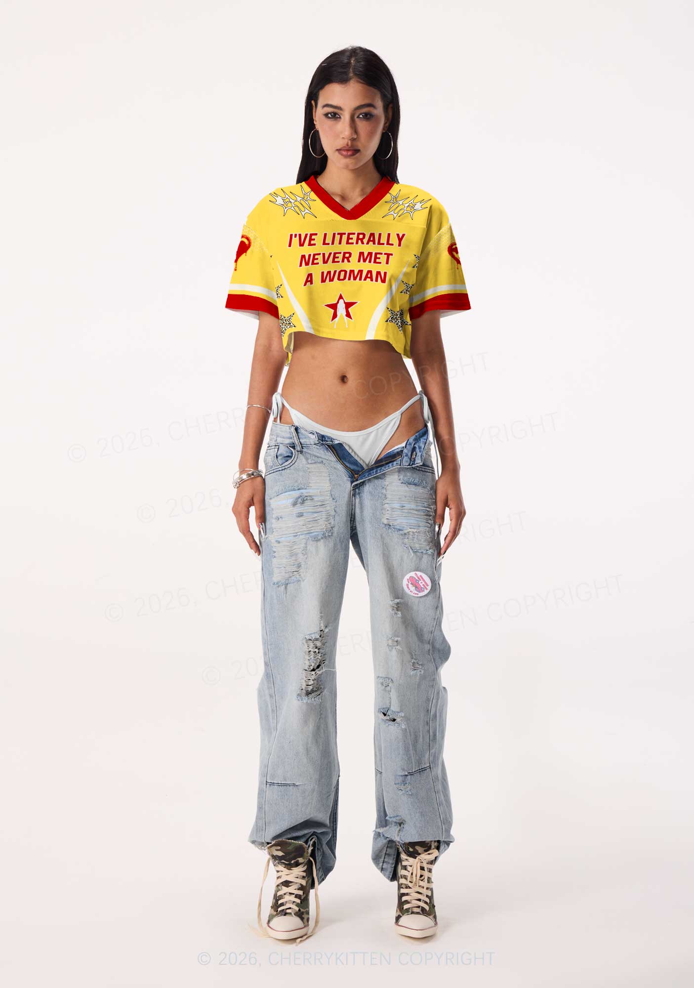 Never Met A Woman Pride Y2K Crop Sport Jersey Shirts Cherrykitten