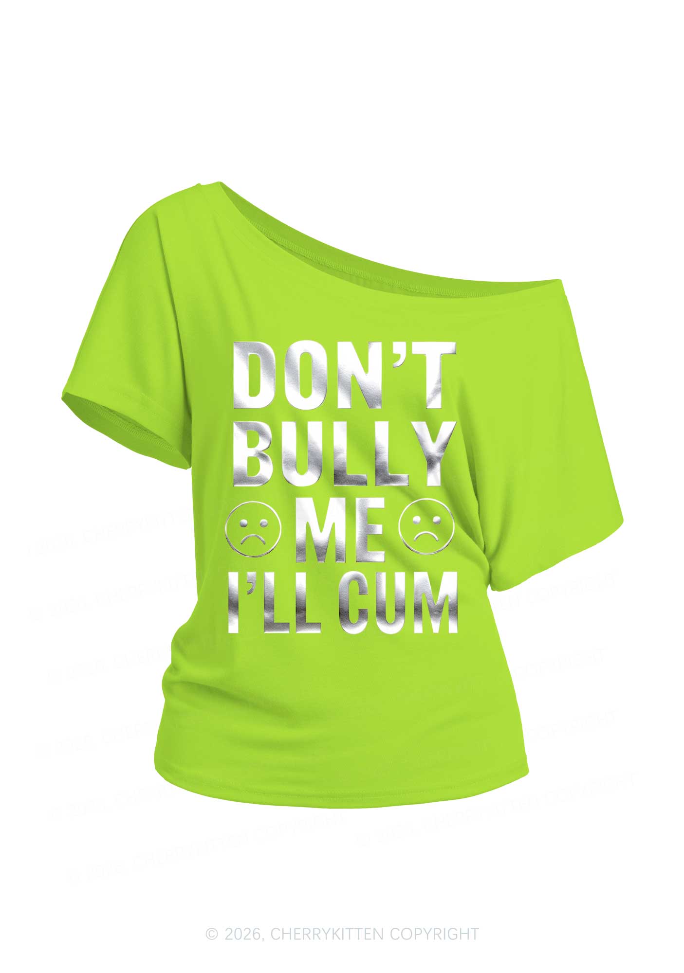 Dont Bully Me Silver Foil Printed Y2K Off Shoulder Tee Cherrykitten