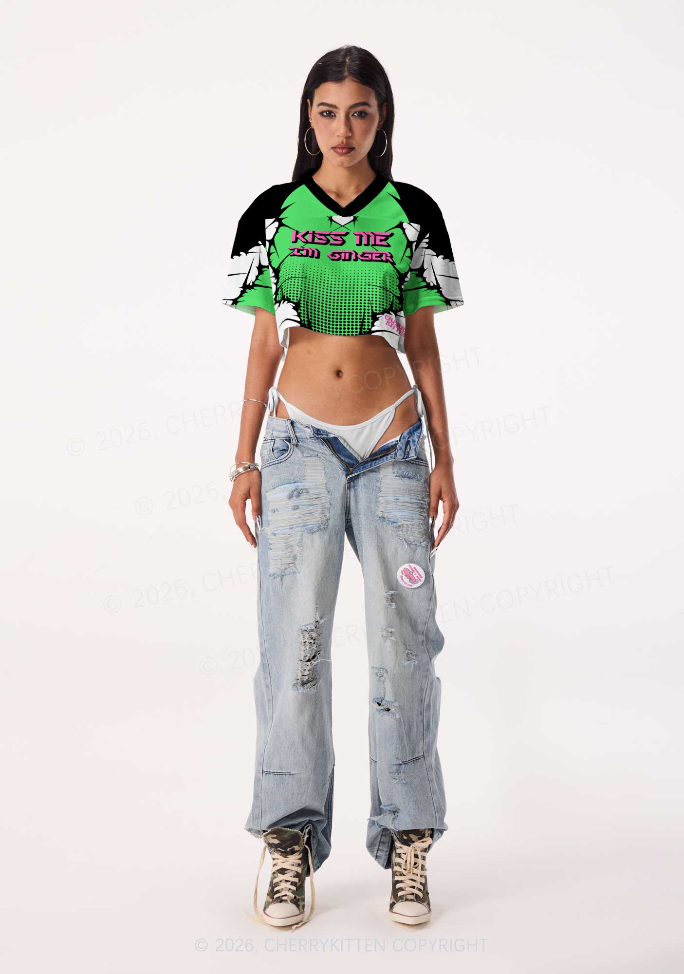 Custom Kiss Me Im Ginger St Patricks Y2K Crop Sport Jersey Shirts Cherrykitten