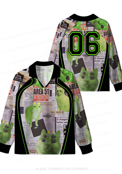 Custom Green Alien Kitten Y2K Sport Long Sleeve Jersey Shirts Cherrykitten