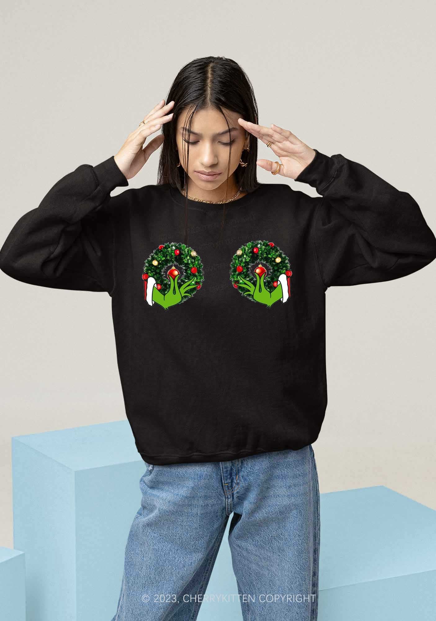 Christmas Wreath Y2K Sweatshirt Cherrykitten