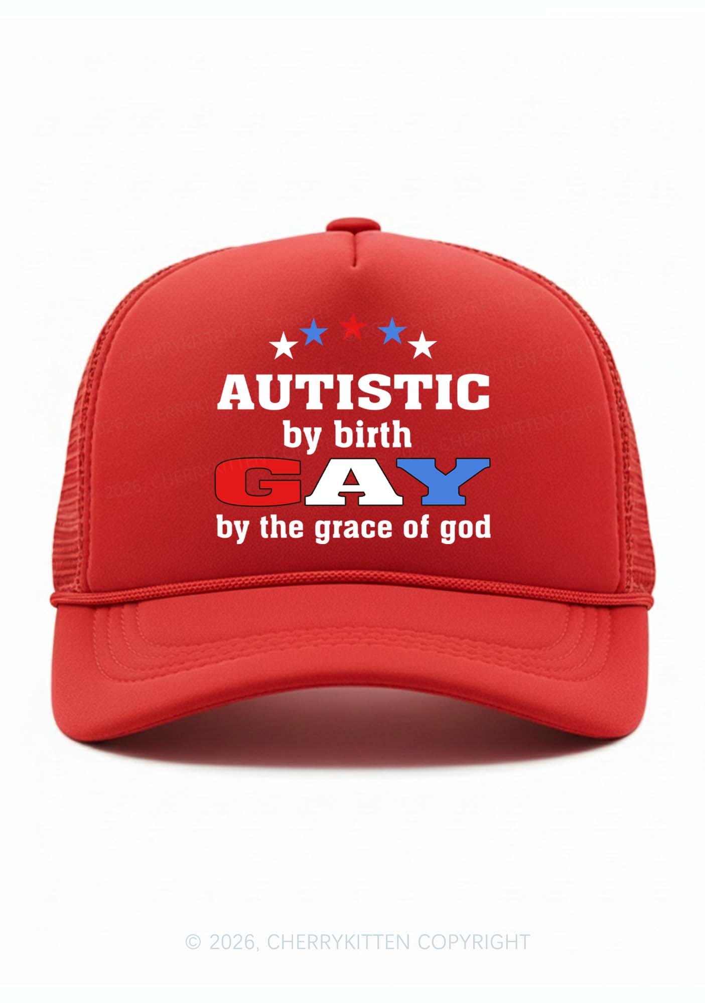 Autistic By Birth Gay Pride Y2K Trucker Hat Cherrykitten