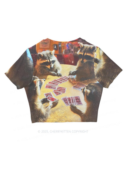 Raccoon Poker Y2K Mesh Crop Top Cherrykitten