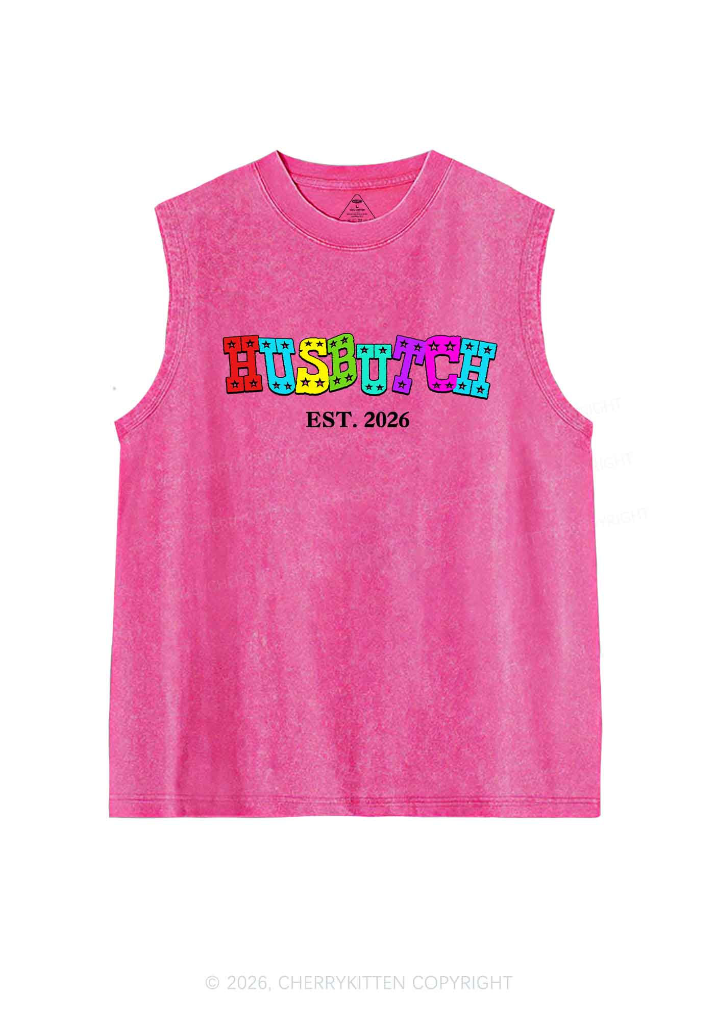 Custom Year Rainbow Husbutch Pride Y2K Washed Muscle Tank Cherrykitten
