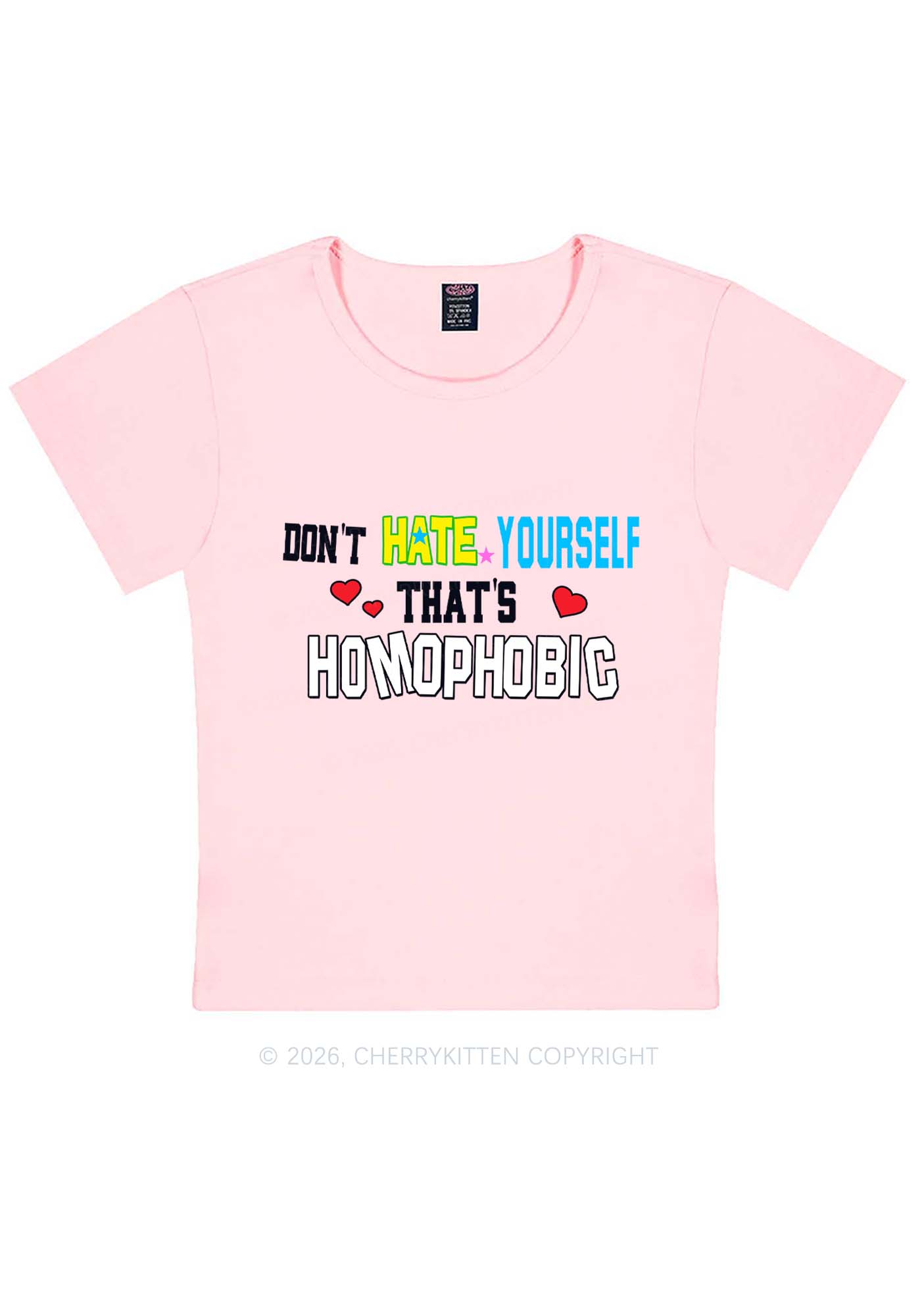 Hate Yourself Thats Homophobic Pride Y2K Baby Tee Cherrykitten