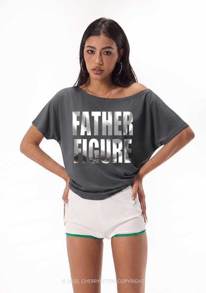 Father Figure Silver Foil Printed Y2K Off Shoulder Tee Cherrykitten