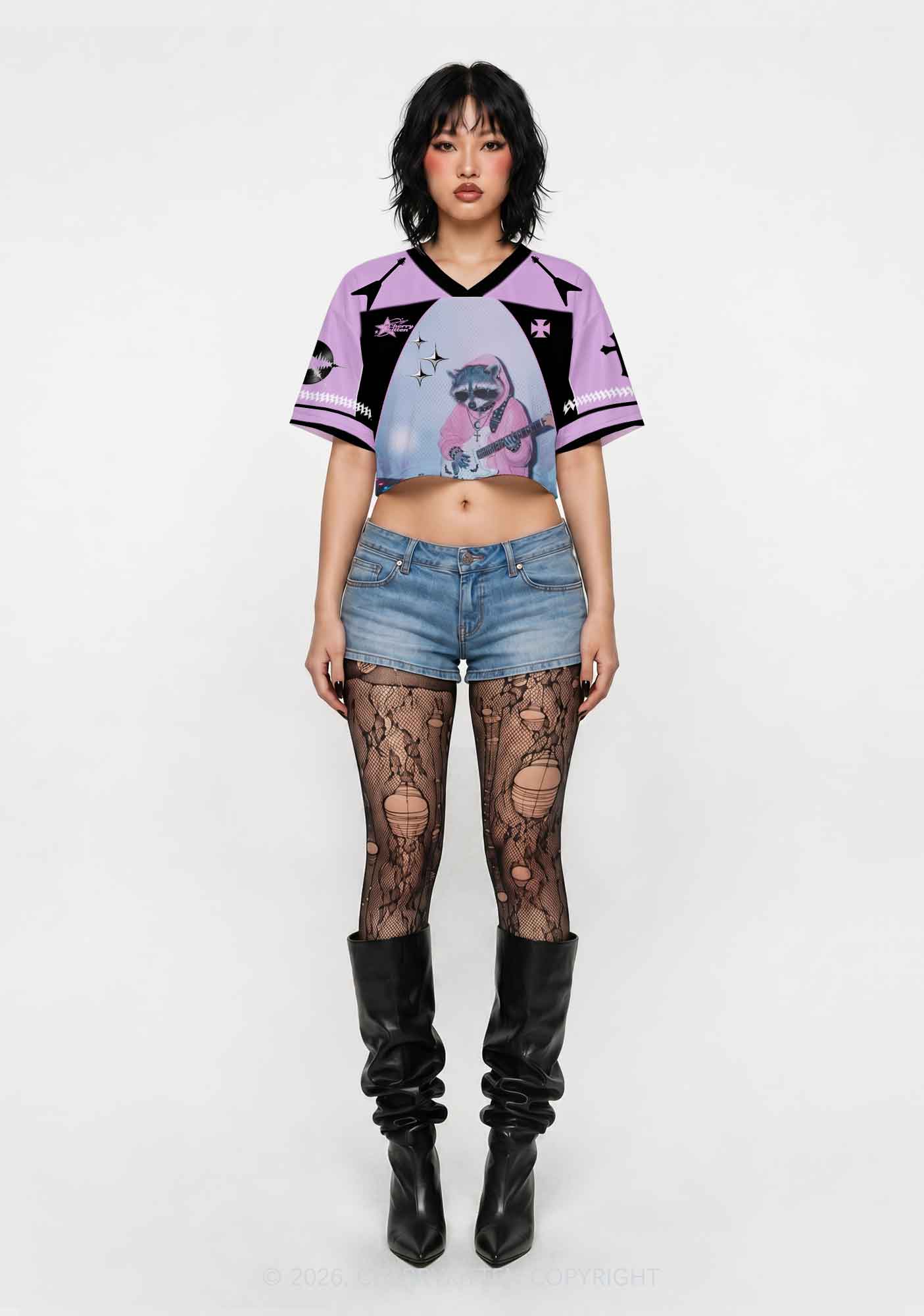 Pink Hoodie Raccoon DJ Y2K Crop Sport Jersey Shirts Cherrykitten