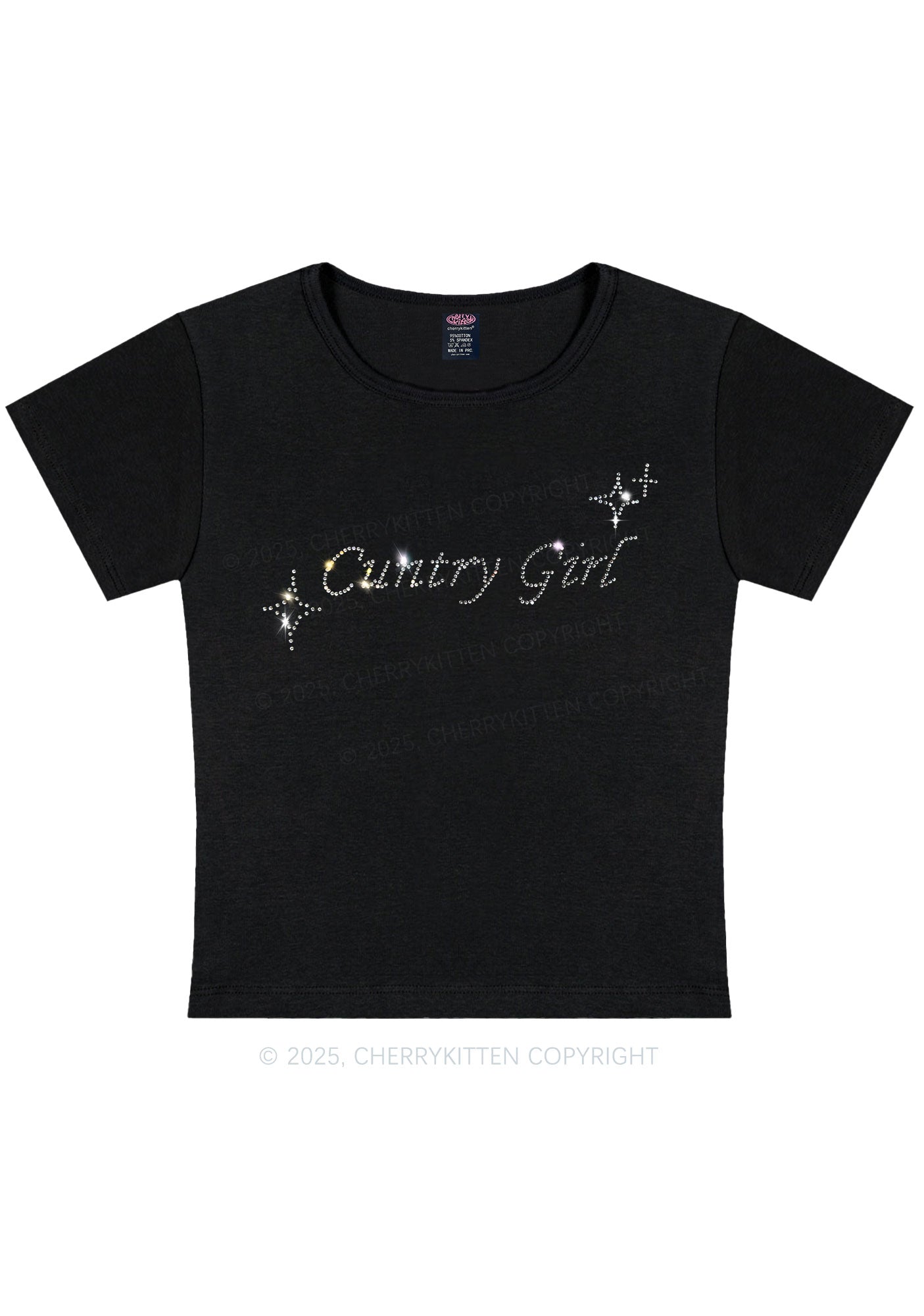 Rhinestone Cxxtry Girl Y2K Baby Tee Cherrykitten