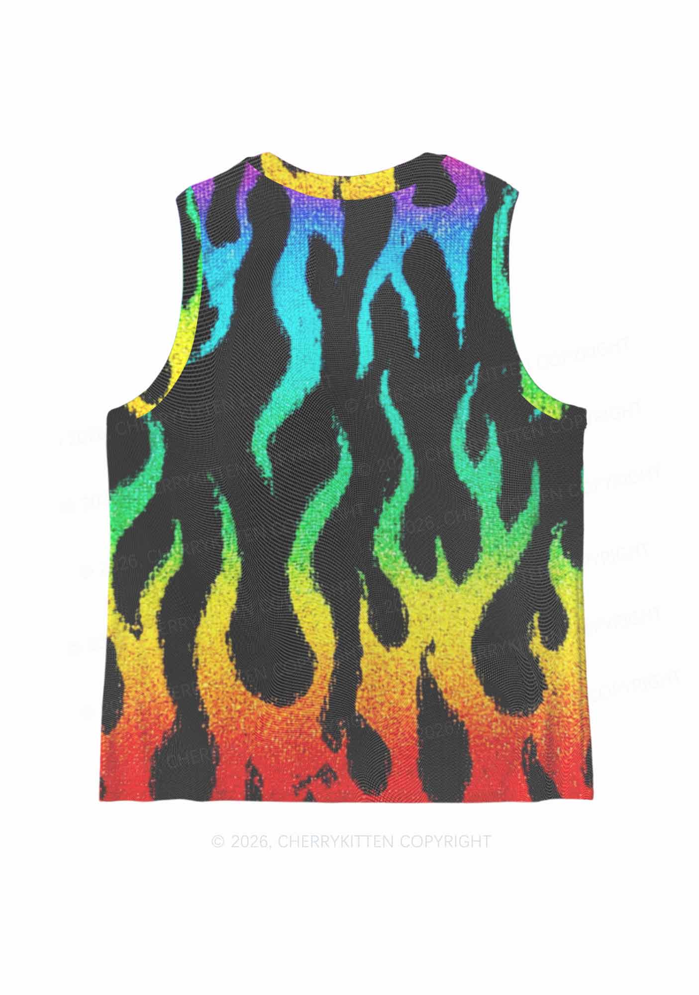 Rainbow Flame Pride Y2K Mesh Muscle Tank Cherrykitten