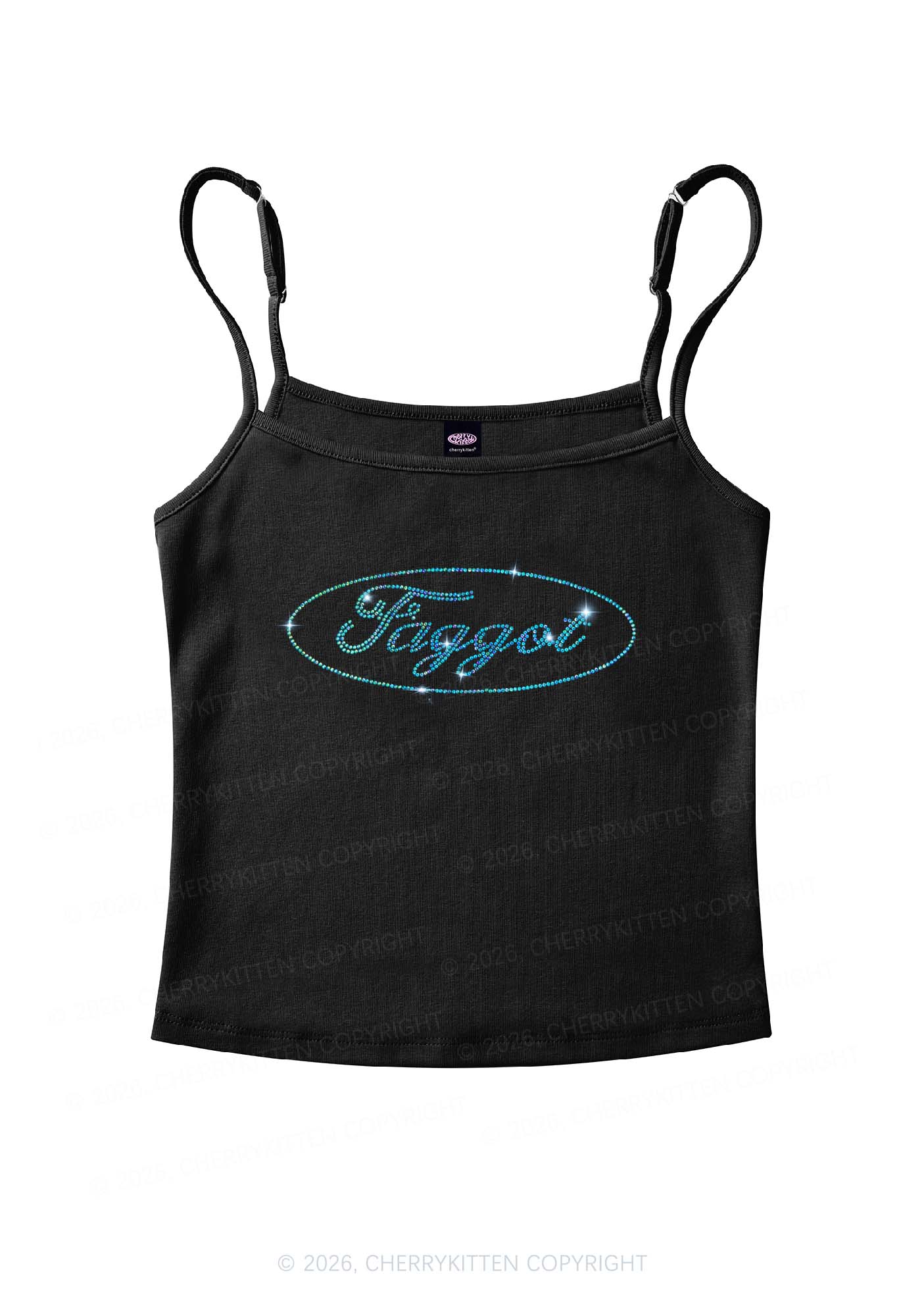 Rhinestone Oval Faggot Pride Y2K Spaghetti Strap Cami Cherrykitten