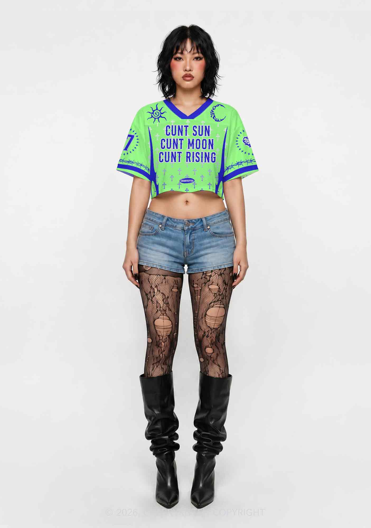 Cxxt Sun Moon Rising Y2K Crop Sport Jersey Shirts Cherrykitten