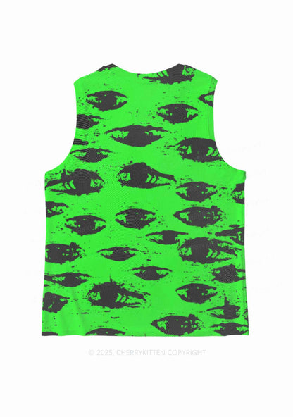 Eyes On Bright Green Y2K Mesh Muscle Tank Cherrykitten