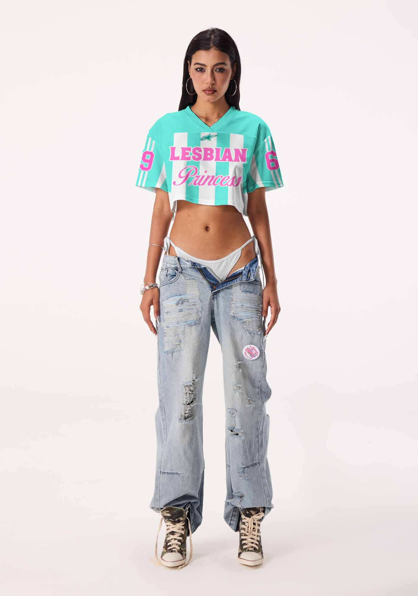 Mint Green Lesbian Princess Pride Y2K Crop Sport Jersey Shirts Cherrykitten