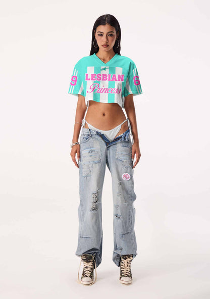 Mint Green Lesbian Princess Pride Y2K Crop Sport Jersey Shirts Cherrykitten