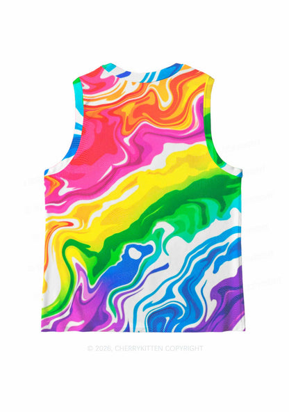 Rainbow Liquid Tie Dye Pride Y2K Mesh Muscle Tank Cherrykitten