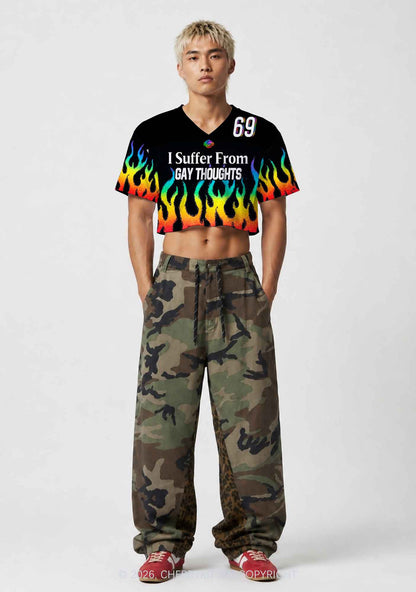 Gay Thoughts Rainbow Flame Pride Y2K Crop Sport Jersey Shirts Cherrykitten
