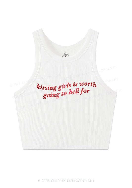 Rhinestone Kissing Girls is Worth Pride Y2K Crop Tank Top Cherrykitten